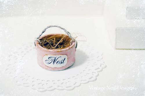 Bird Nest Basket No.16 Dollhouse Miniature Handmade image 0