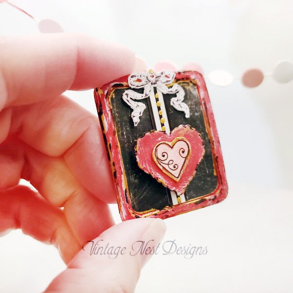 Valentine Heart No.5:1 Dollhouse Miniature Handmade Framed Wooden Art image 1
