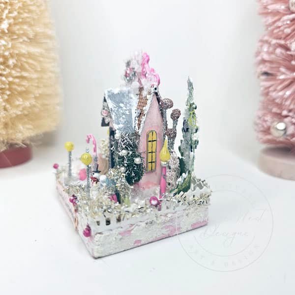 Miniature Christmas Putz Glitter Holiday House No.7 Handmade image 1