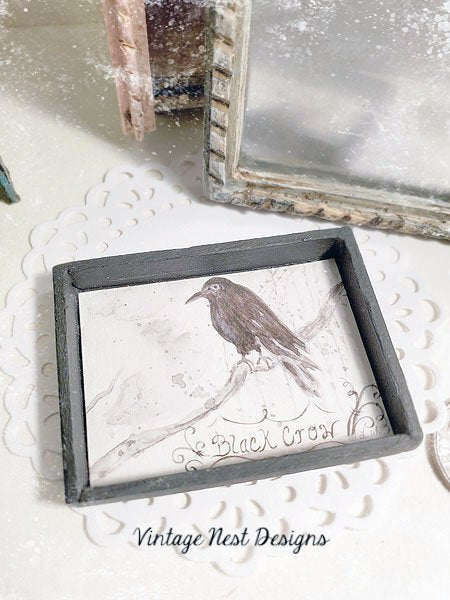 Black Crow No.1:1 Dollhouse Miniature Handmade Framed Art image 2