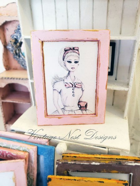 Barbie Doll No.9:1 Dollhouse Miniature Handmade Wooden Framed Art image 1