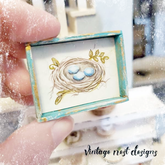 Bird Nest No.1:1 Dollhouse Miniature Handmade Wooden Framed Art image 3