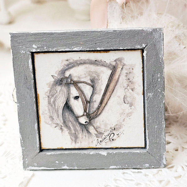 Andalusian Horse No.1:5 Dollhouse Miniature Handmade Wooden Framed Art image 5