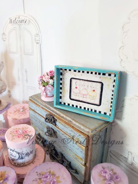 Bon Appetit Cupcake No.1:1 Dollhouse Miniature Handmade Wooden Framed Art image 3