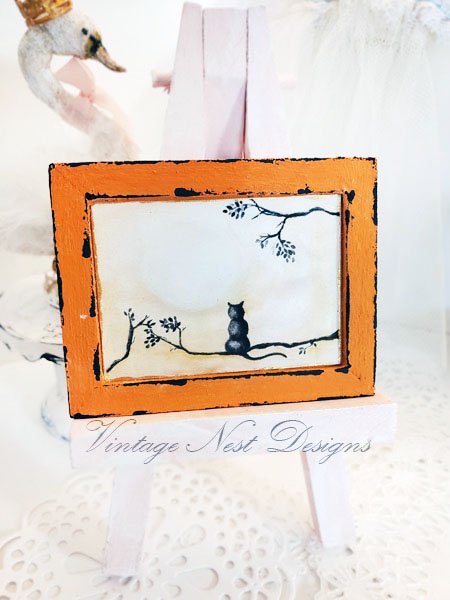 Cat & the Moon No.2:4 Dollhouse Miniature Handmade Wooden Framed image 3