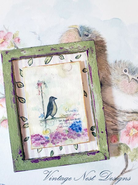 Birds Feathered No.1:2 Dollhouse Miniature Handmade Wooden Framed Art image 3