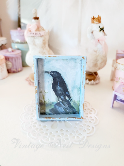 Old Crow No.1:2 Dollhouse Miniature Handmade Wooden Framed Art image 2