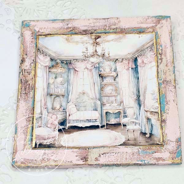 Baby Girl Bedroom No.1:1 Dollhouse Miniature Handmade Wooden Framed Art image 2