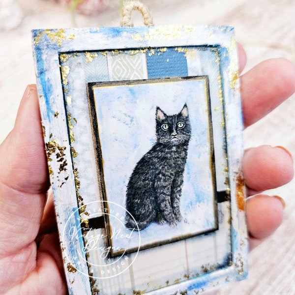 Black Cat No.6:3 Dollhouse Miniature Handmade Wooden Framed Art image 5