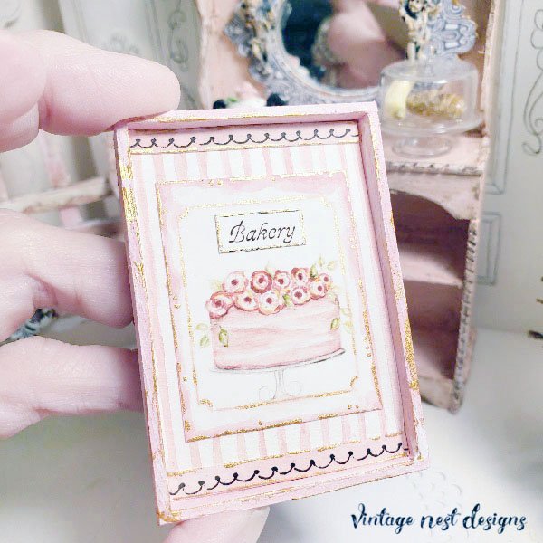 Cake No.4:2 Dollhouse Miniature Handmade Wooden Framed Art image 5