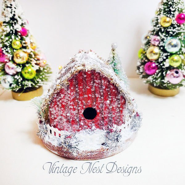 Christmas Putz Glitter Holiday Barn No.3 Handmade Miniature image 3