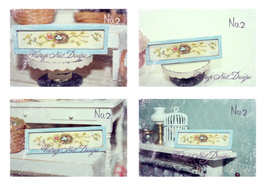 Bird Nest Roses No.4:2 Dollhouse Miniature Handmade Wooden Framed Art image 0