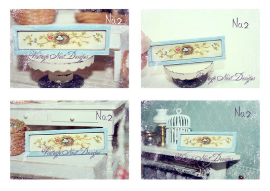 Bird Nest Roses No.4:2 Dollhouse Miniature Handmade Wooden Framed Art image 0