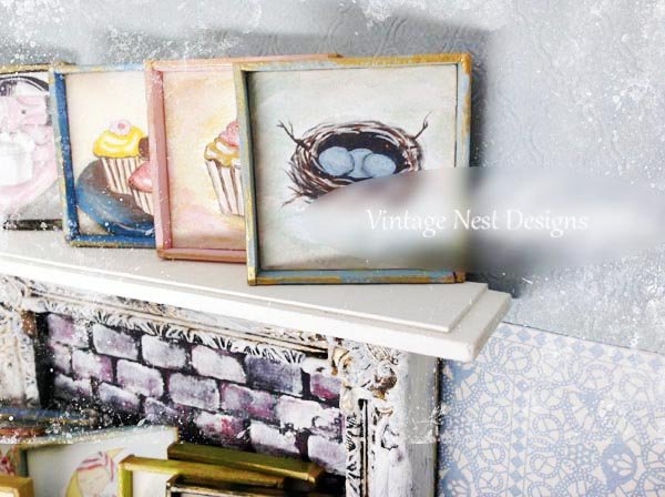 Bird Nest No.17:1 Dollhouse Miniature Handmade Wooden Framed Art image 0