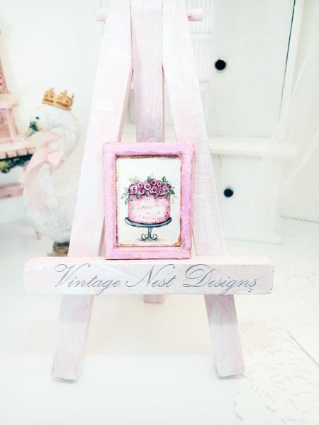 Cake No.7:5 Dollhouse Miniature Handmade Wooden Framed Art image 1