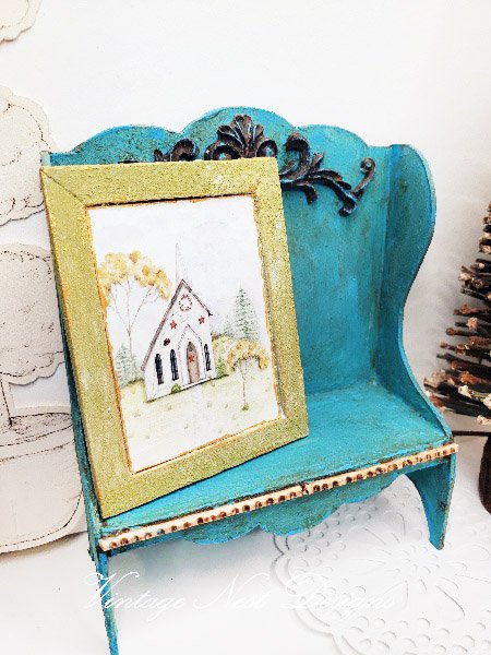 Church No.2:1 Dollhouse Miniature Handmade Wooden Framed Art image 1