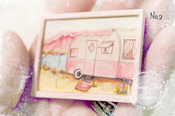 Barbie Camper No.1:2 Dollhouse Miniature Handmade Wooden Framed Art image 3
