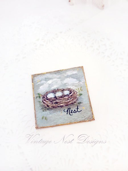 Bird Nest No.2:2 Dollhouse Miniature Original Painting Handmade Wooden Framed Art image 5