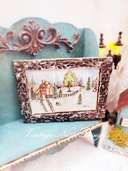 Church in the Woods No.2:3 Dollhouse Miniature Handmade Wooden Framed Art image 4