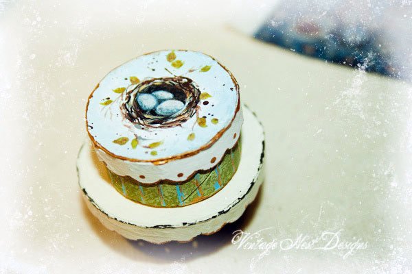 Bird Nest Box Round No.11 Dollhouse Miniature Handmade image 0