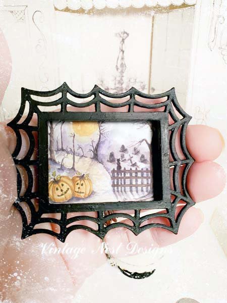 Pumpkins in the Woods No.1:1 Dollhouse Miniature Handmade Wooden Framed Art image 2
