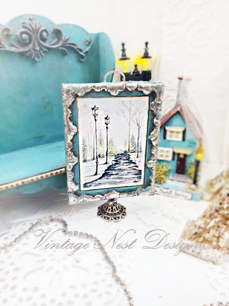 Walk in the Park No.1 Dollhouse Miniature Handmade Metal & Wood Framed Art image 2