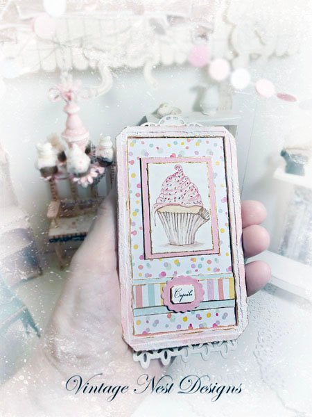 Cupcake No.5:2 Dollhouse Miniature Handmade Wooden Framed Art image 2