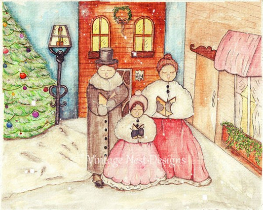 Christmas Carolers No.1 Digital Prints Watercolor Painting image 0