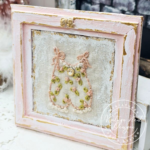 Stitched Baby Outfit No.1:1 Dollhouse Miniature Handmade Wooden Framed Art image 4
