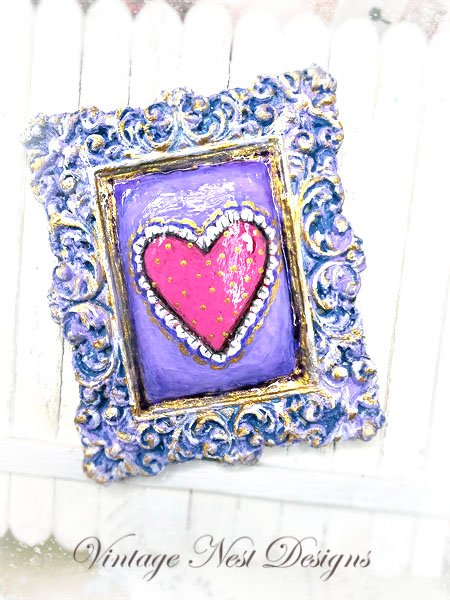 Valentine Lace Heart No.2 Dollhouse Miniature Handmade Framed Art image 1