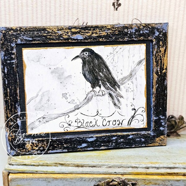 Black Crow No.1:3 Dollhouse Miniature Handmade Wooden Framed Art image 2