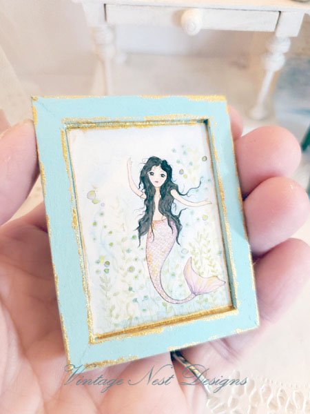 Under the Sea Mermaid No.1:4 Dollhouse Miniature Handmade Wooden Framed Art image 2