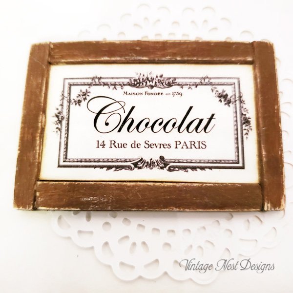 Chocolate Sign No.2:1 Dollhouse Miniature Handmade Wooden Framed Art image 1