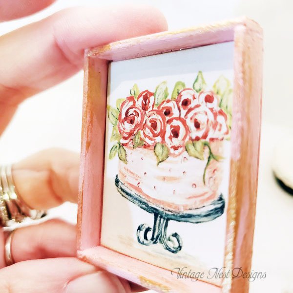 Cake No.1:2 Dollhouse Miniature Handmade Wooden Framed Art image 2