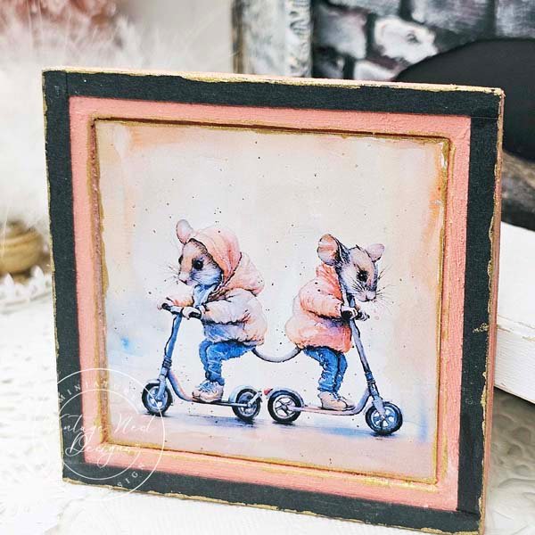 Nursery Mice No.1:1 Dollhouse Miniature Handmade Wooden Framed Art image 7