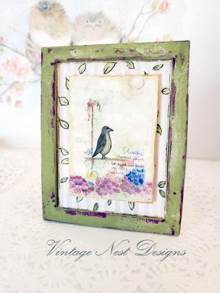 Birds Feathered No.1:2 Dollhouse Miniature Handmade Wooden Framed Art image 0