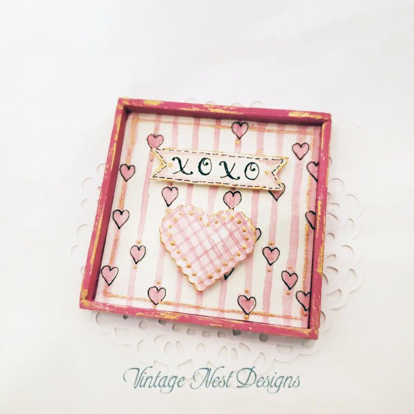 Valentine Heart No.3 Dollhouse Miniature Handmade Wooden Framed Art image 1