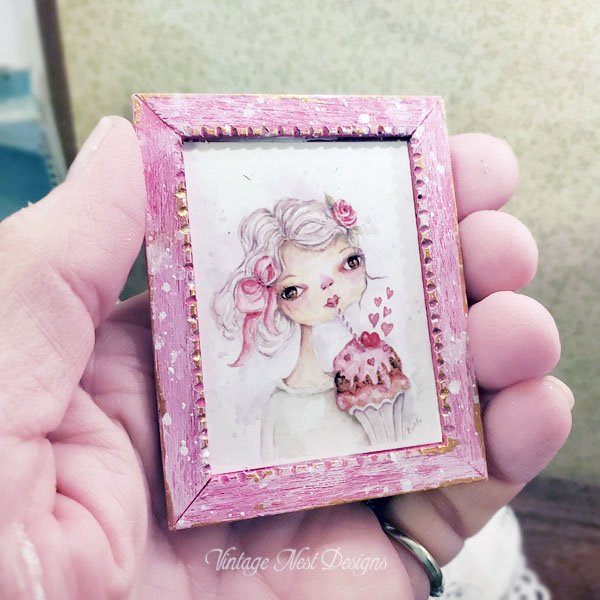 Valentine Girl No.2:1 Dollhouse Miniature Handmade Framed Wooden Art image 4