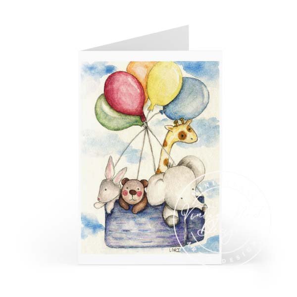 Digital Prints Animals & Balloons Watercolor Painting image 1
