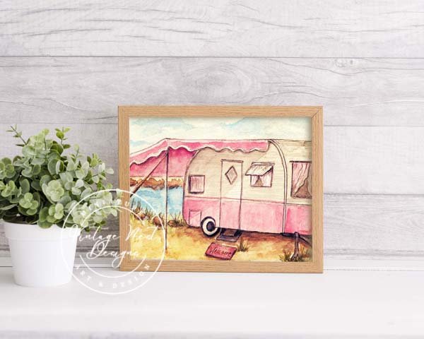 Barbie Pink Camper No.1 Digital Print Watercolor Painting image 1