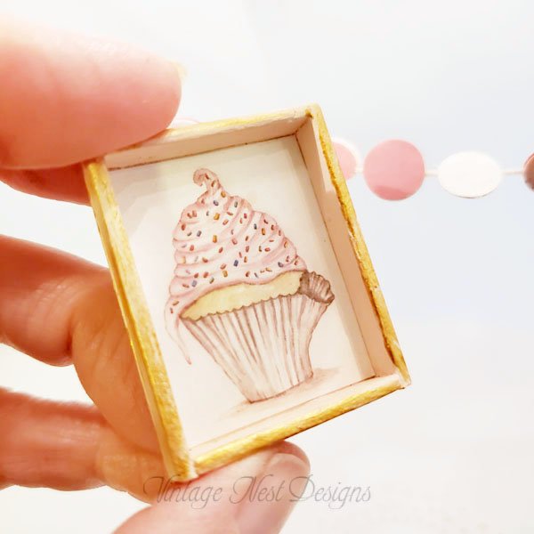 Cupcake No.5:1 Dollhouse Miniature Handmade Framed Art image 1
