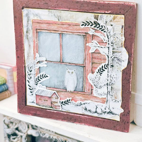 Barn Owl No.1:1 Dollhouse Miniature Handmade Wooden Framed Art image 1