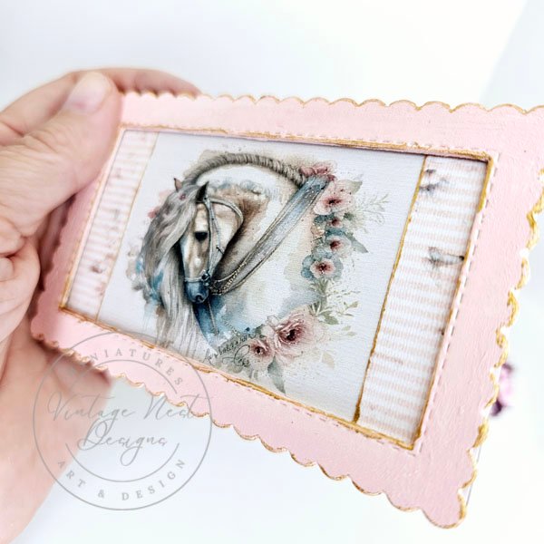 Andalusian Horse No.1:8 Dollhouse Miniature Handmade Wooden Framed Art image 4