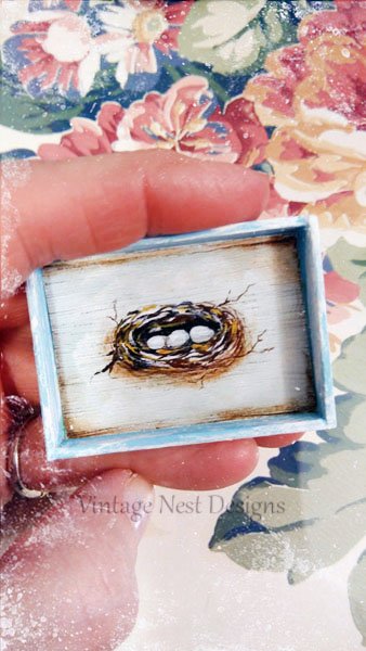 Bird Nest No.13:2 Dollhouse Miniature Handmade Wooden Framed Art image 5