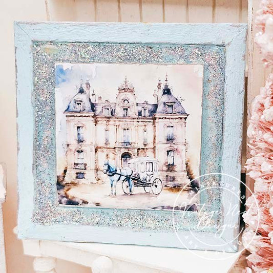 Horse and Carriage No.2:1 Dollhouse Miniature Handmade Wooden Framed Art image 0