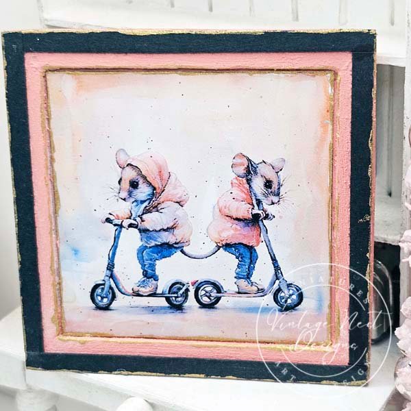 Nursery Mice No.1:1 Dollhouse Miniature Handmade Wooden Framed Art image 6