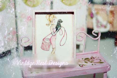 Barbie Shopping No.4:1 Dollhouse Miniature Handmade Wooden Framed Art image 0