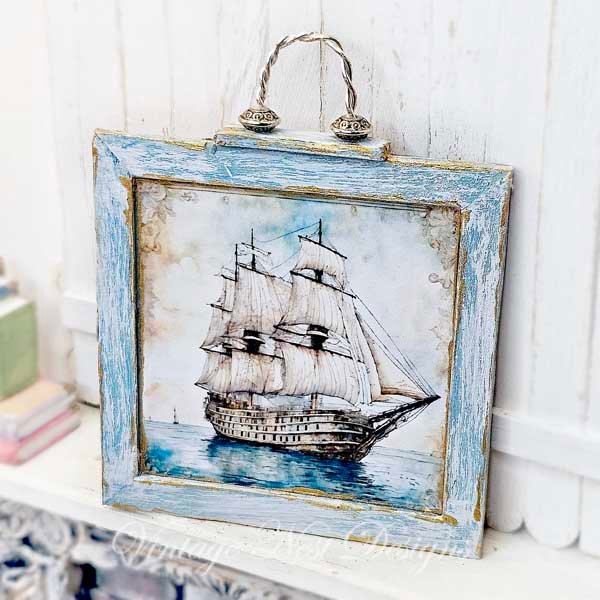 Ship Sailing Away No.1:1 Dollhouse Miniature Handmade Wooden Framed Art image 7