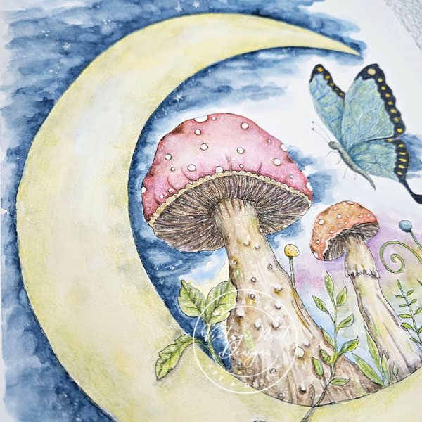 Mushrooms and Butterflies No.1 Original Watercolor Painting image 5