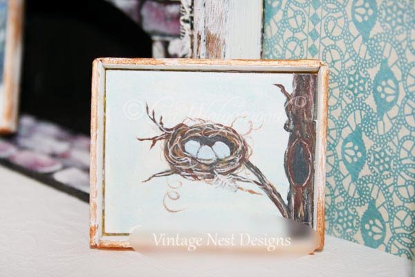 Bird Nest No.19:1 Dollhouse Miniature Handmade Wooden Framed Art image 1